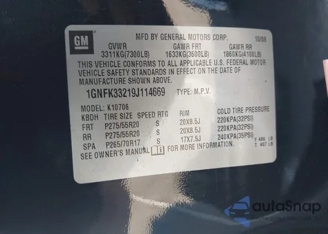 2009 Chevrolet Tahoe Ltz from USA, damaged, VIN 1GNFK33219J114669